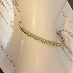 Stamped 10K Bangle Bracelet Yellow and White Gold with Diamonds and Peridot